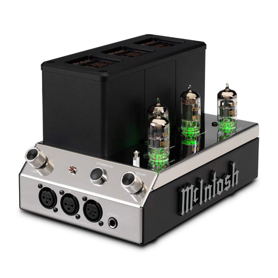 McIntosh-MHA200-Vacuum-Tube-Headphone-Amplifier Hi-Fi Market showroom in Tallinn featuring stereo and home cinema setups
